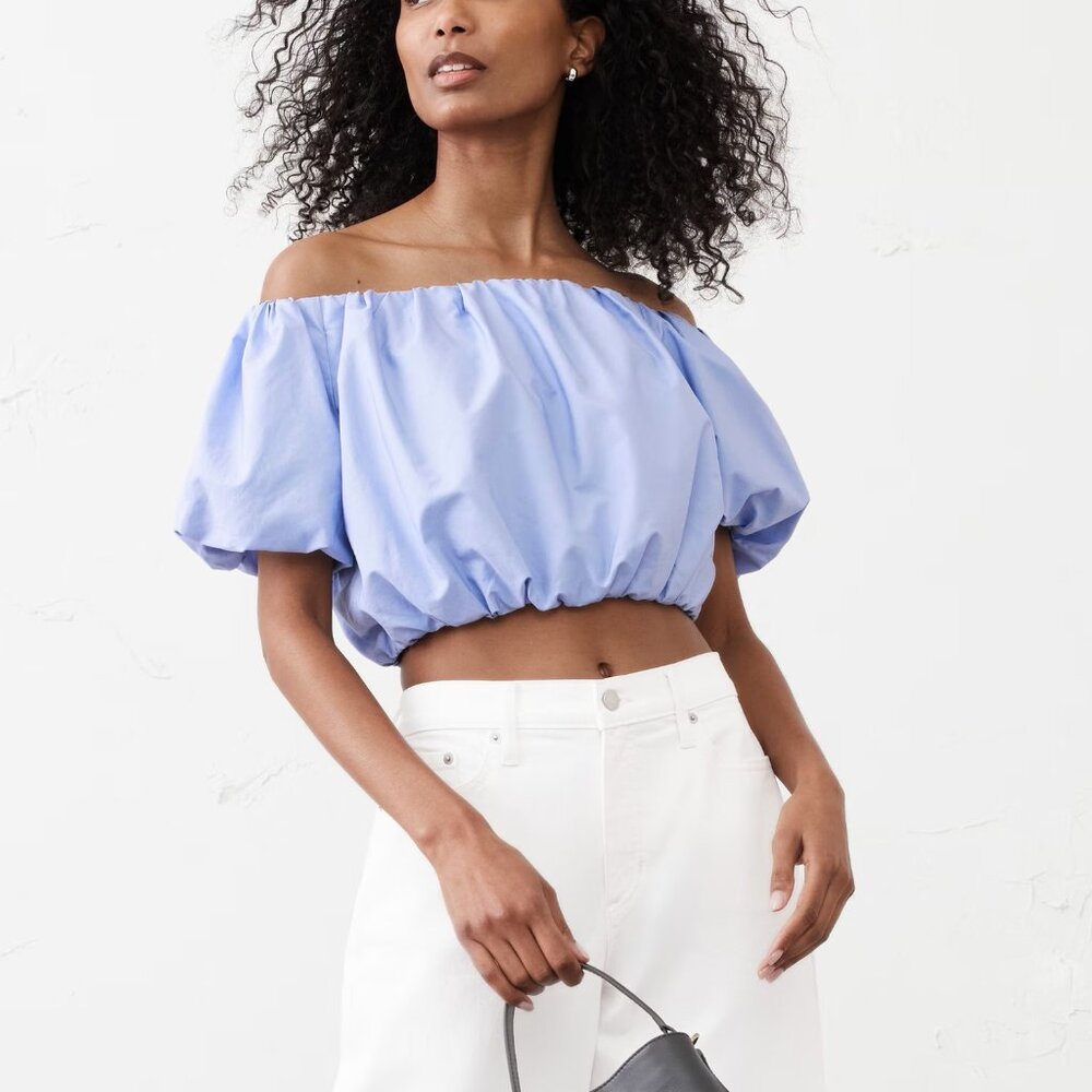 NWT! Banana Republic Periwinkle Blue Cotton Poplin Off-Shoulder Bubble Top XL